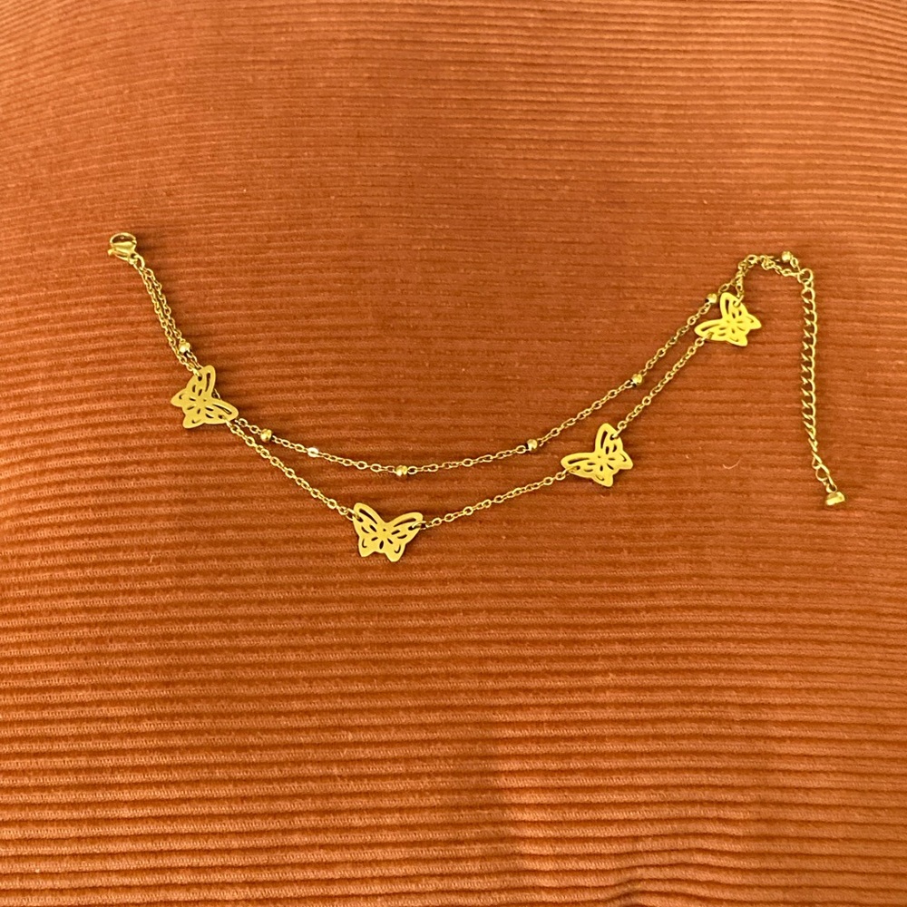 Gold Toned double-strand Butterfly Anklet - Picture 2 of 9